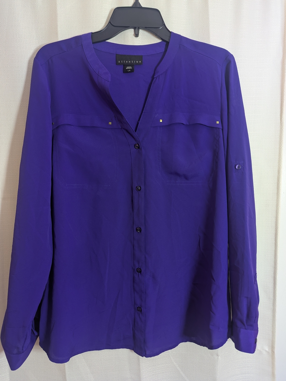attention Deep Purple Long-Sleeve Button-Down Shirt